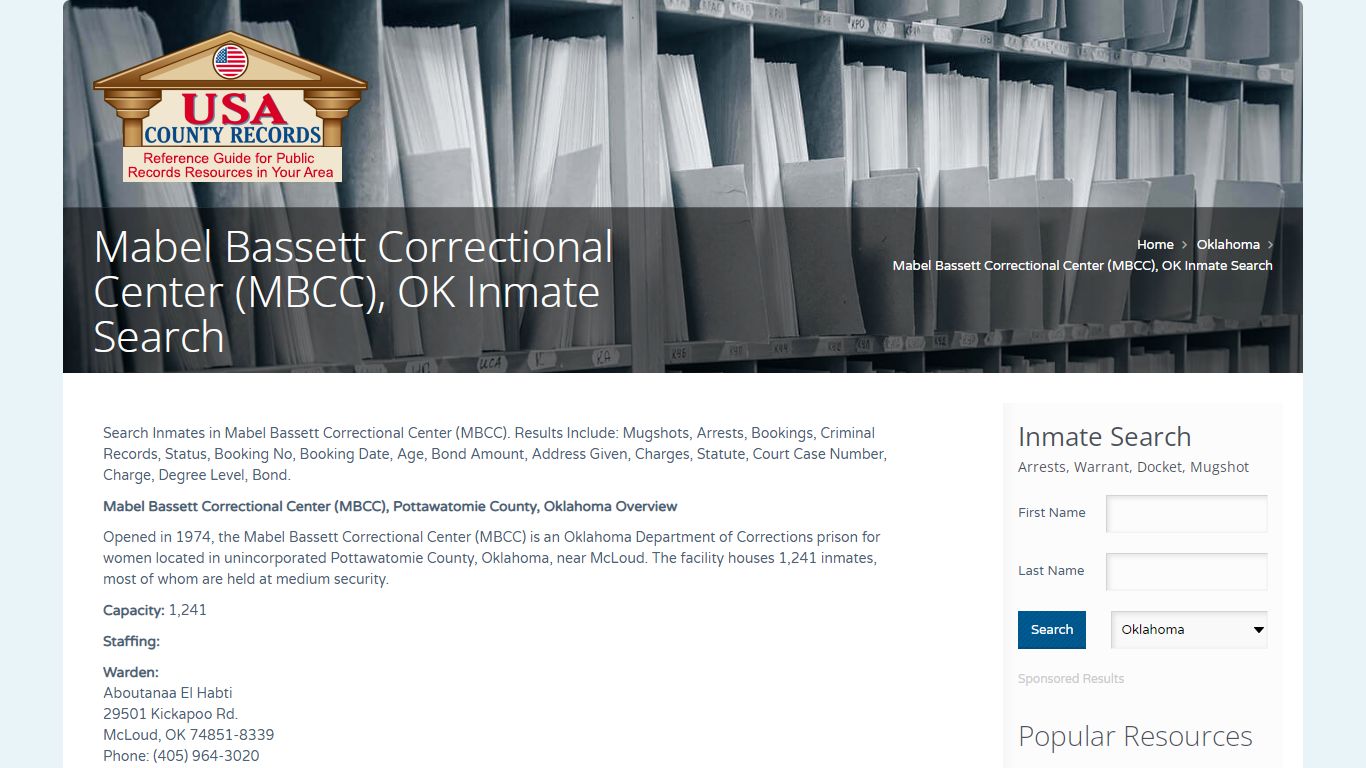 Mabel Bassett Correctional Center (MBCC), OK Inmate Search ...