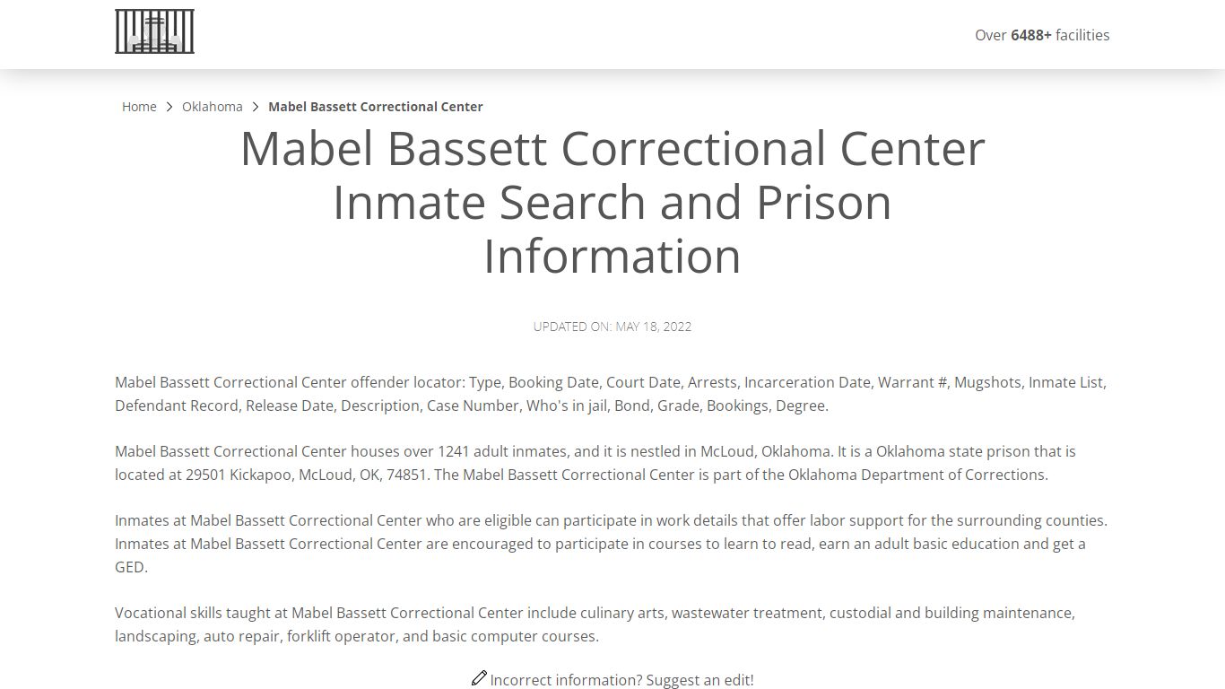 Mabel Bassett Correctional Center Inmate Search ...